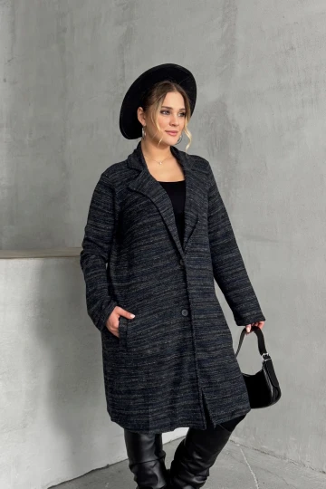 Büyük Beden Uzun Kollu Önü Düğmeli Cepli Uzun İnce Ceket 301800