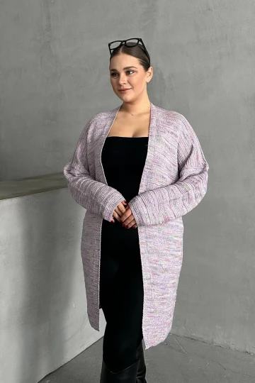 Büyük Beden Uzun Kollu Önü Kapamasız İnce Örme Hırka 302300