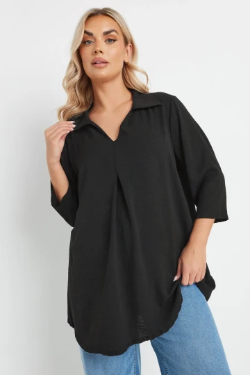 Büyük Beden V Gömlek Yaka Yarım Kollu Salaş Bluz 303922