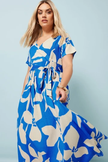 Büyük Beden V Yaka Çiçek Desenli Bürümcük Kumaş Elbise 304072