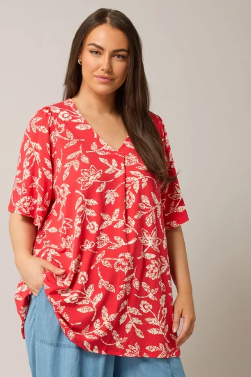 Büyük Beden V Yaka Kısa Kollu Önü Pileli Desenli Likralı Bluz 616172