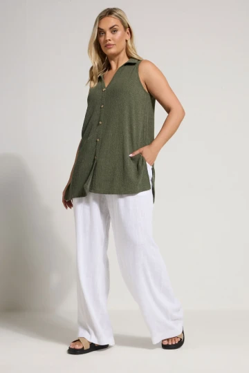 Büyük Beden V Yaka Sıfır Kol Önü Düğmeli Esnek Gömlek 322691