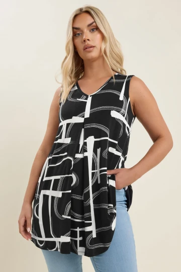 Büyük Beden V Yaka Sıfır Kol Pileli Desenli Likralı Bluz 304105