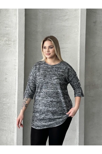 Büyük Beden Yarım Kollu Düğme Detaylı Yumuşak Dokulu Kazak 302987