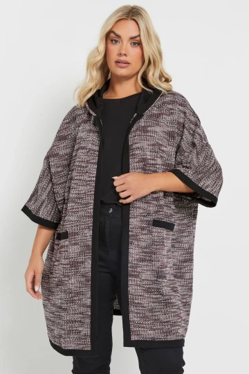 Büyük Beden Yumuşak Dokulu Yarım Kollu Cepli Kapüşonlu Hırka 301796