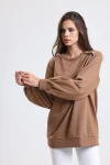 Bisiklet Yaka Omzu Düğme Detaylı Uzun Kollu Balon Kol Sweatshirt MSE11147