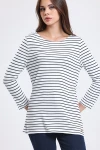 Geniş Bisiklet Yaka Uzun Kollu Çizgili Uzun Kesim Bluz IHR-23Y-12113100