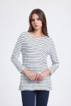 Geniş Bisiklet Yaka Uzun Kollu Çizgili Uzun Kesim Bluz IHR-23Y-12113100