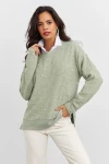 Boncuk İşlemeli Bisiklet Yaka Uzun Kollu Yumuşak Dokulu Örme Sweatshirt IZ6505