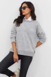 Boncuk İşlemeli Bisiklet Yaka Uzun Kollu Yumuşak Dokulu Örme Sweatshirt IZ6505