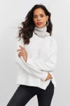Boncuk İşlemeli Bisiklet Yaka Uzun Kollu Yumuşak Dokulu Örme Sweatshirt IZ6505