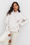 Boncuk İşlemeli Bisiklet Yaka Uzun Kollu Yumuşak Dokulu Örme Sweatshirt IZ6505