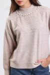 Yakası Boncuk İşlemeli Yarım Balıkçı Yaka Uzun Kollu Polar Sweatshirt