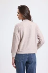 Yakası Boncuk İşlemeli Yarım Balıkçı Yaka Uzun Kollu Polar Sweatshirt