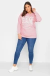 Büyük Beden Önü Yazı Baskılı Bisiklet Yaka Sweatshirt 301939