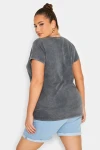 Büyük Beden Önü Baskılı Bisiklet Yaka Yarım Kol Yıkamalı T-shirt 302192