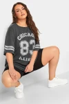 Büyük Beden Önü Baskılı Bisiklet Yaka Yarım Kollu Uzun Kesim T-Shirt 302197