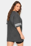 Büyük Beden Önü Baskılı Bisiklet Yaka Yarım Kollu Uzun Kesim T-Shirt 302197