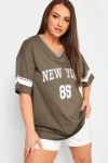 Büyük Beden Önü Baskılı V Yaka Yarım Kollu Uzun Kesim T-Shirt 321020