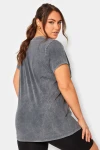 Büyük Beden Yazı Baskılı Yıkamalı Yarım Kollu Bisiklet Yaka T-shirt 302196