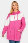 Büyük Beden Batik Desenli Önü Cepli Kapüşonşlu Sweatshirt 301593