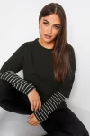 Büyük Beden Bisiklet Yaka Uzun Kollu Çift Katlı Kolları Çizgili T-shirt 302558