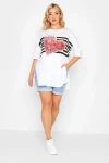 Büyük Beden Kalp Baskılı Yanı Yırtmaç Detaylı Yarım Kollu Bisiklet Yaka T-shirt 320964