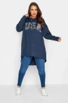 Büyük Beden Kapüşonlu Payetli Asimetrik Uzun Kesim Sweatshirt 301768