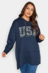 Büyük Beden Kapüşonlu Payetli Asimetrik Uzun Kesim Sweatshirt 301768