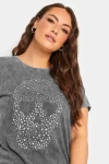 Büyük Beden Yıldızlı Kuru Kafa Baskılı Yıkamalı Yarım Kollu T-shirt 302191