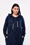Büyük Beden Leopar Desenli Kapüşonlu Cepli Tunik 301804