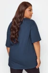 Büyük Beden Önü Baskılı V Yaka Yarım Kollu Uzun Kesim T-Shirt 302502