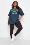 Büyük Beden Önü Baskılı V Yaka Yarım Kollu Uzun Kesim T-Shirt 302502