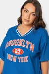 Büyük Beden Önü Baskılı V Yaka Yarım Kollu Uzun Kesim T-Shirt 302503
