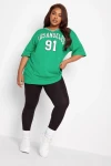 Büyük Beden Önü Baskılı V Yaka Yarım Kollu Uzun Kesim T-Shirt 302501