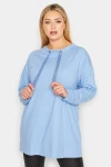 Büyük Beden Yıldız İşlemeli İpli Yaka Uzun Kesim Sweatshirt 301640