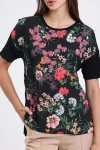 Çiçek Desenli Yarım Kollu Normal Kalıp Bisiklet Yaka Arkası Uzun Bluz
