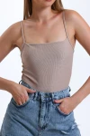 İnce İp Askılı Kare Yaka Alttan Tam Beden Çıtçıtlı Body 2521