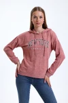 Kapüşonlu Yazı Baskılı Uzun Kollu Normal Kalıp İnce Triko Sweatshirt IHR-23Y-IZ1246264