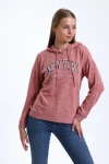 Kapüşonlu Yazı Baskılı Uzun Kollu Normal Kalıp İnce Triko Sweatshirt IHR-23Y-IZ1246264