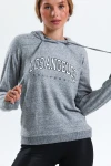 Kapüşonlu Normal Kalıp Uzun Kollu Yazı Baskılı Ince Örme Sweatshirt 12462644