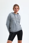 Kapüşonlu Normal Kalıp Uzun Kollu Yazı Baskılı Ince Örme Sweatshirt 12462644
