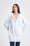 Kapüşonlu Önden Fermuarlı Uzun Kollu Uzun Kesim Cepli Sweatshirt