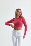 Omuz Dekolte Detaylı Uzun Kollu Bisiklet Yaka Triko Crop Bluz UNIT-U-16
