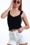 İnce Askılı Kolları Fırfırlı Omzu Dantelli Likralı Crop Bluz İZ26U