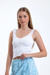 İnce Askılı Kolları Fırfırlı Omzu Dantelli Likralı Crop Bluz İZ26U