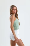 İnce Askılı Kolları Fırfırlı Omzu Dantelli Likralı Crop Bluz İZ26U