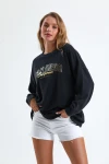 Oversize Yazı Baskılı Bisiklet Yaka Uzun Kollu Mevsimlik Asit Yıkamalı Sweatshirt 1007