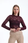 Transparan Detaylı Dantelli Uzun Kollu Astarsız İnce Bluz IHR-23Y-12402374