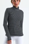 Uzun Kollu Boğazlı İnce Çizgili Normal Kalıp Triko Bluz İZ12010335